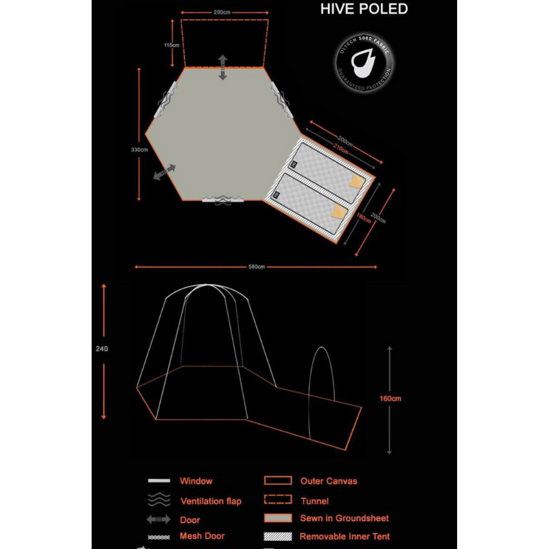 Hive Campervan Awning (Fibreglass Poles) - with Sleeping Pod