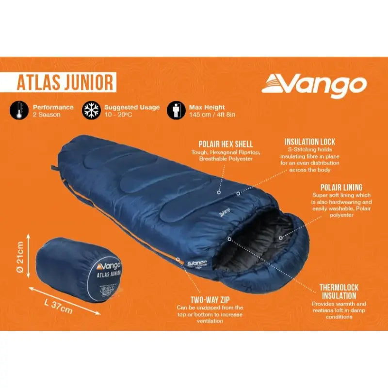 Vango Atlas Junior Sleeping Bag Midnight Blue - Outcamping Features