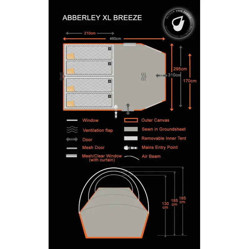 Olpro Abberley XL Breeze - Inflatable Tent Capacity and Dimension