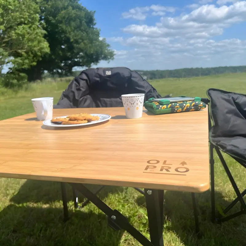 Olpro 4 Fold Camping Bamboo Table 90cm x 90cm