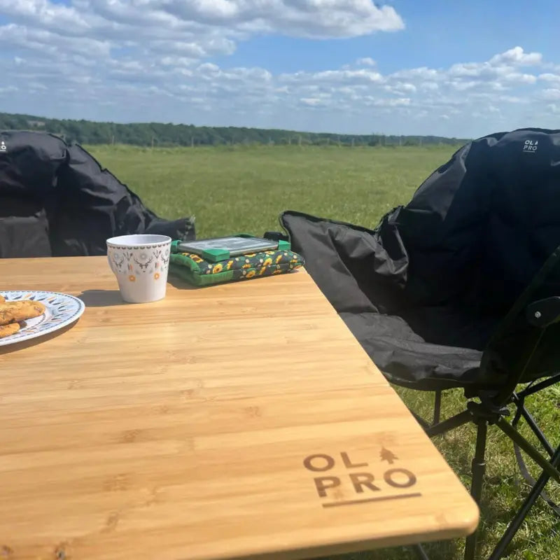Olpro 4 Fold Camping Bamboo Table 90cm x 90cm