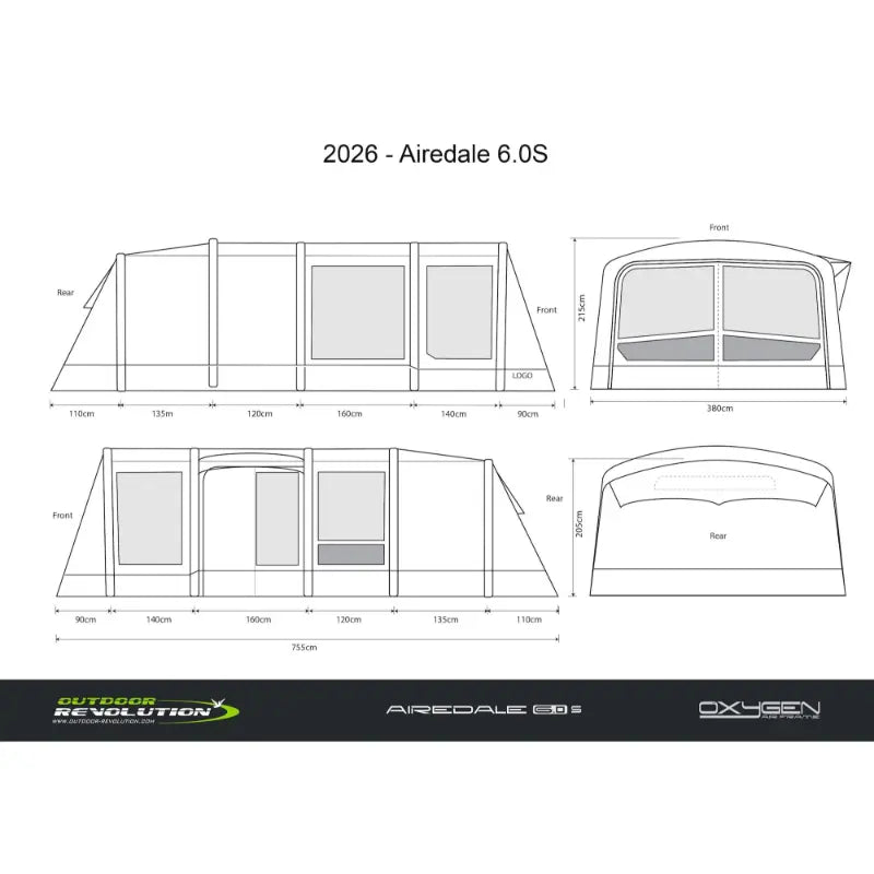 Outdoor Revolution Airedale 6.0S Air (Includes Free Footprint) - Dimension - Outcamping