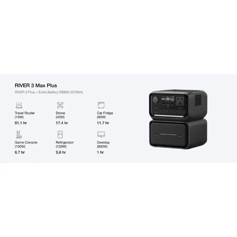 EcoFlow RIVER 3 Max  3 Plus Portable Power Station + Extra Battery EB600