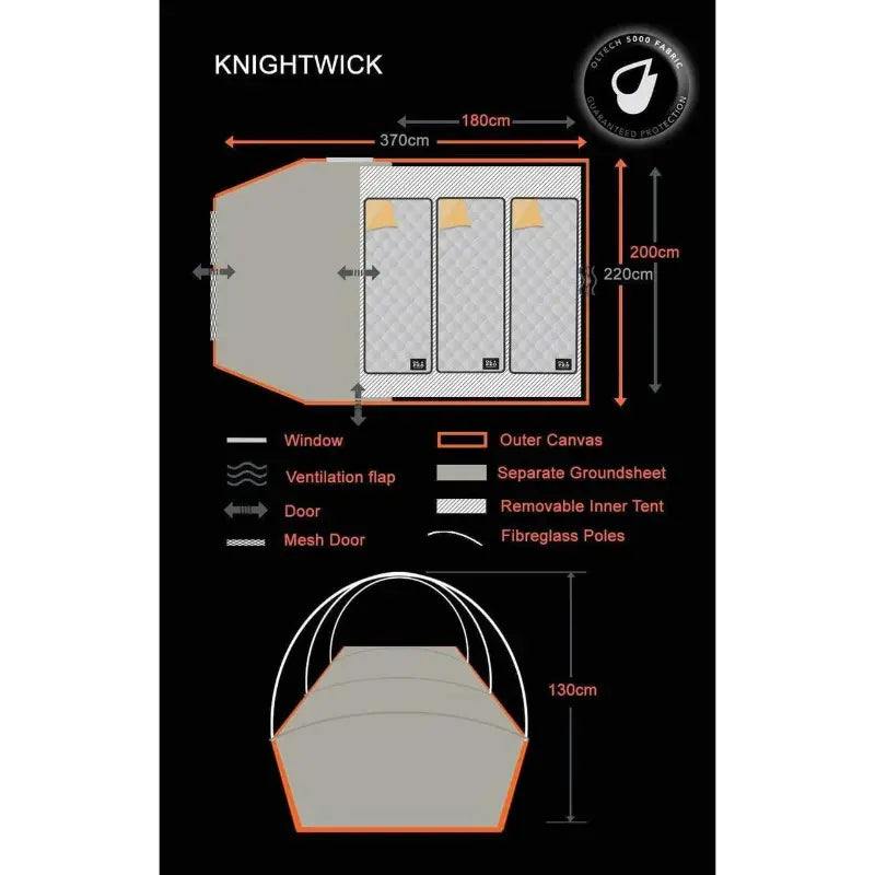 Olpro Knightwick 2.0S - 3 Person Tent Dimension