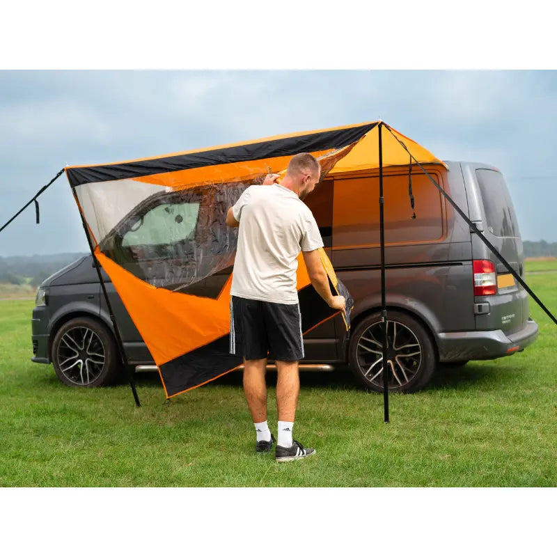 Olpro Scenic Shade Campervan Canopy with PVC Window Black and Orange