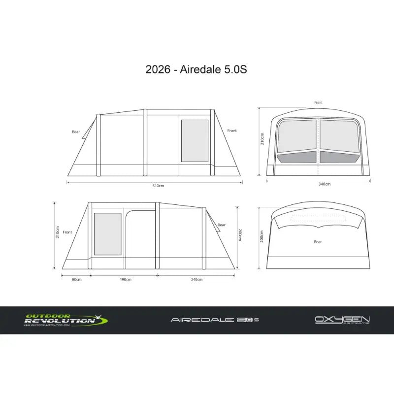Outdoor Revolution Airedale 5.0S Air (Includes Free Footprint) Dimension