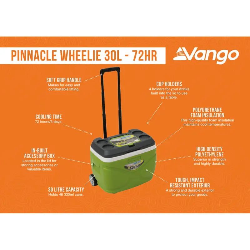 Vango Pinnacle Wheelie 30L-72Hr Cool Box Outcamping Features