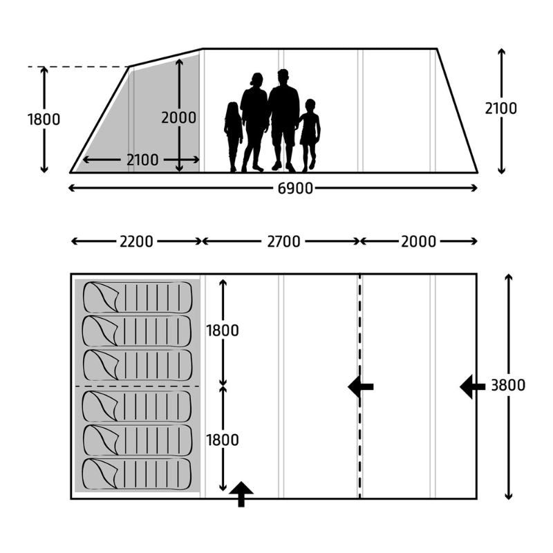 Kampa Hayling 6 AIR Tent (Includes Free Carpet & Footprint)