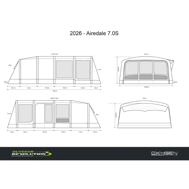 Outdoor Revolution Airedale 7.0S Air Tent (Includes Free Footprint) Dimension - Outcamping