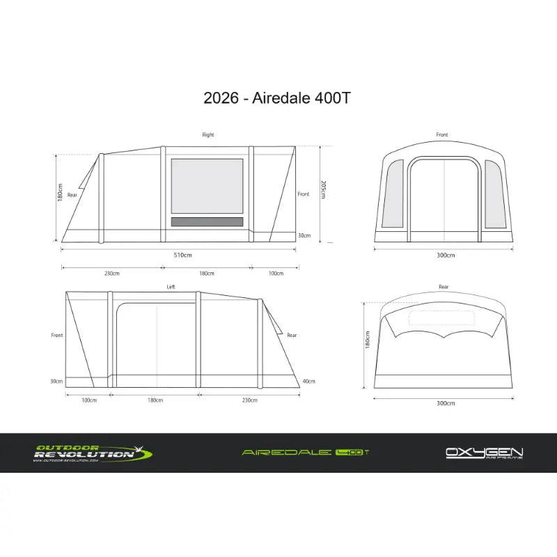 Outdoor Revolution Airedale 400T Air Tent (Including Footprint) Dimension