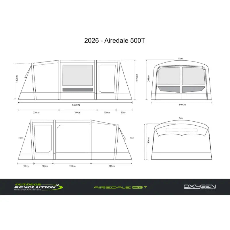 Outdoor Revolution Airedale 500T Air Tent (Including Footprint) Dimension