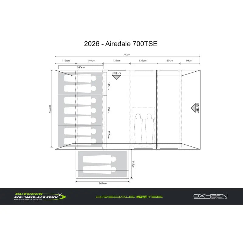 Outdoor Revolution Airedale 700 TSE Air (Including Footprint & Side Annexe Inner Tent) Capacity